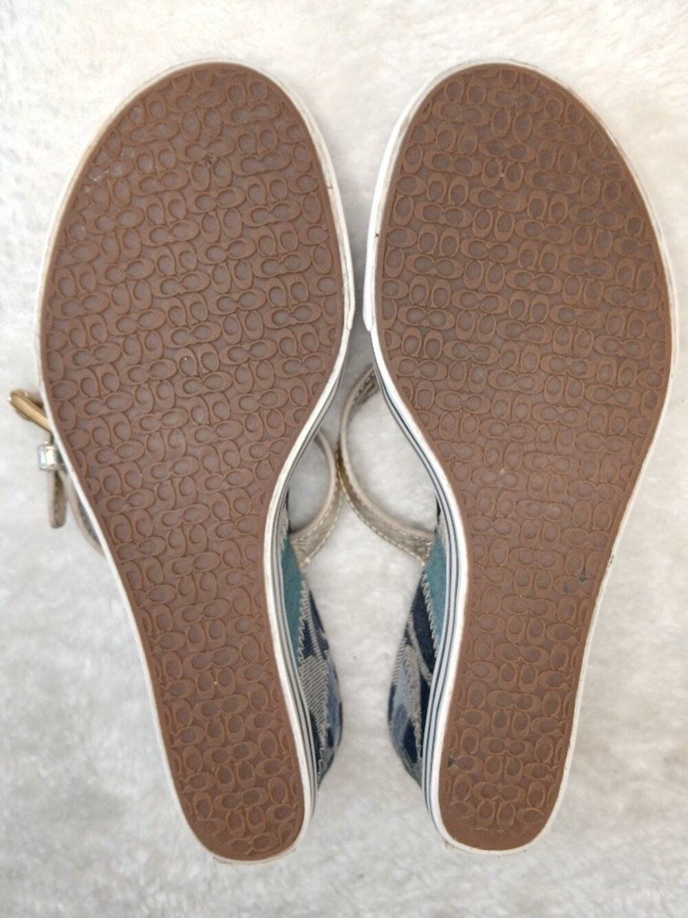 Coach Vintage Pristine Patchwork Signature Canvas Wedge Thong Sandals Size 8.5 - Picture 9 of 14